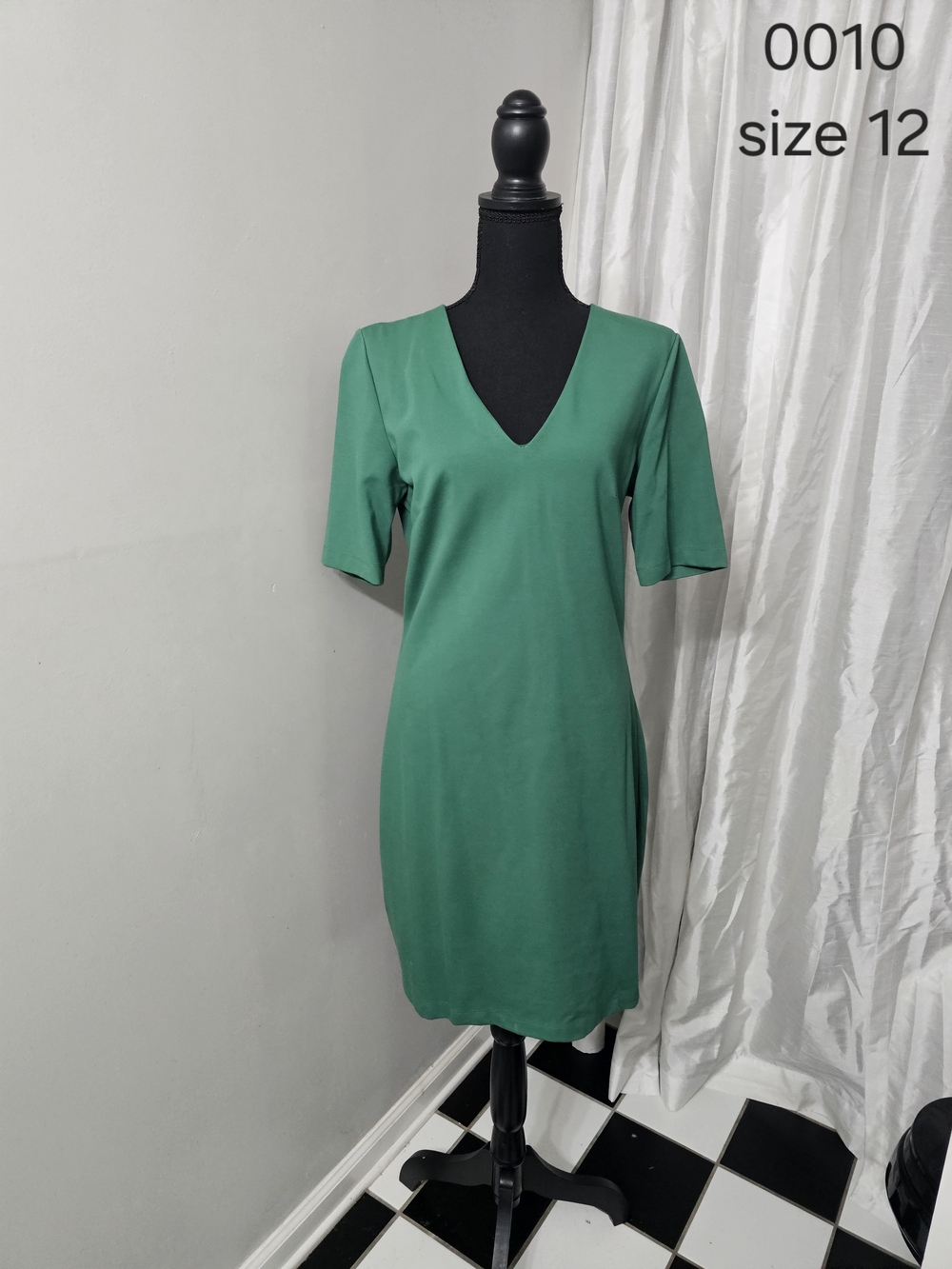 Green V-Neck Women's Dress